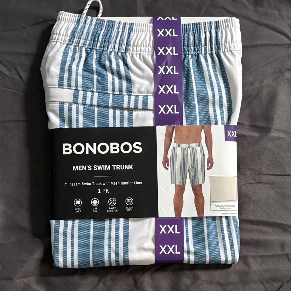 Bonobos Blue & White Striped Swim Trunks